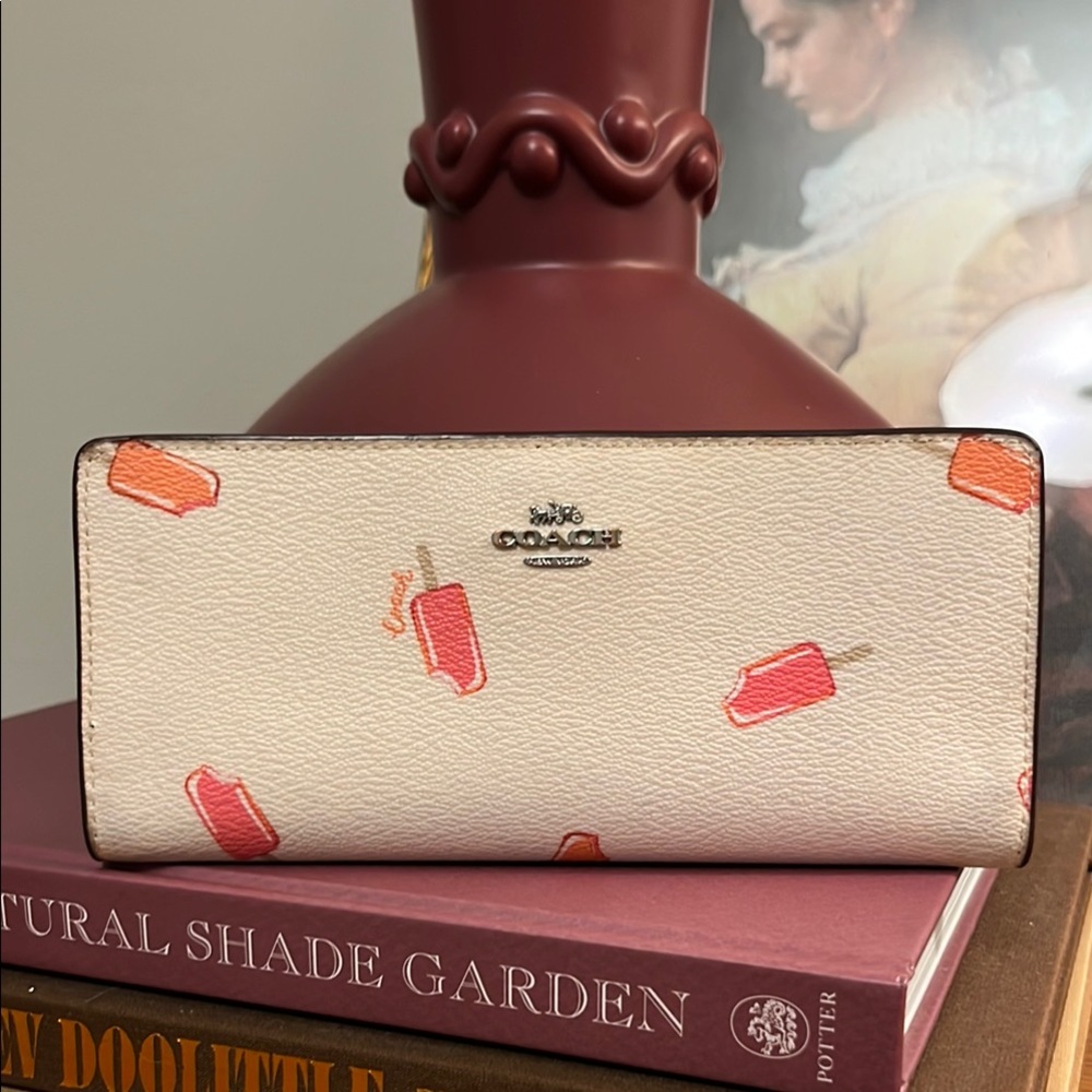 Coach Slim Cream Wallet with Pink and Orange Popsicle Design